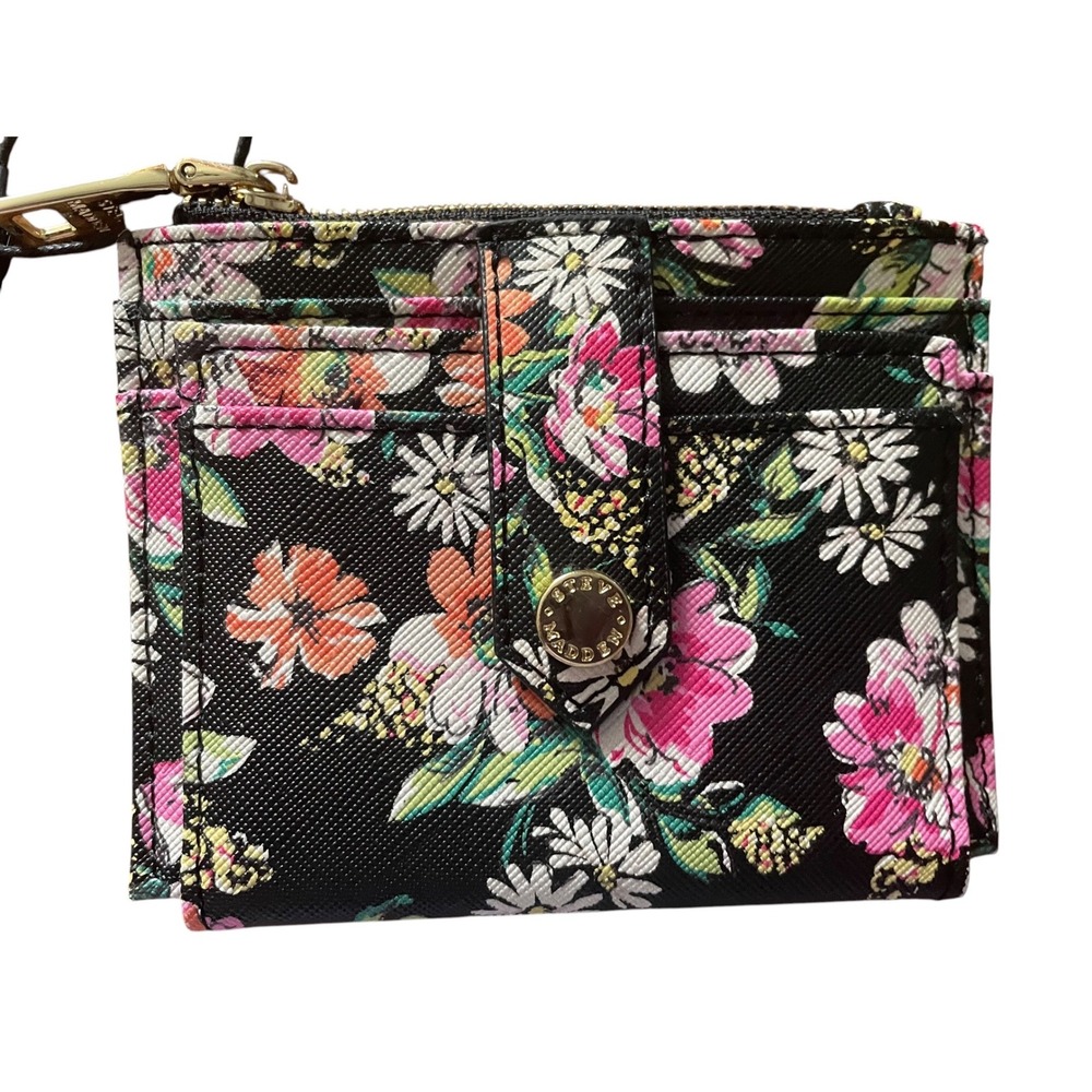 Steve Madden Bhayden Floral Print Card Case Wallet Black Multi NWT